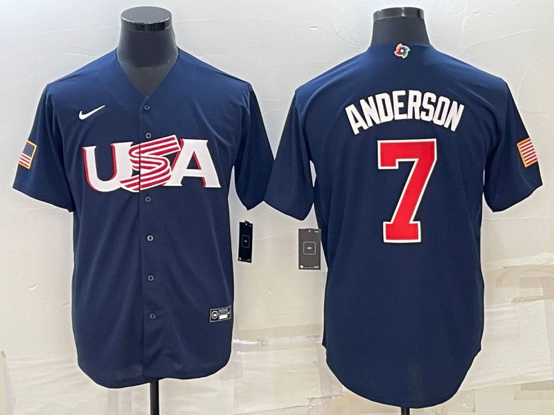 Men 2023 World Cub USA 7 Anderson Blue Nike MLB Jersey6